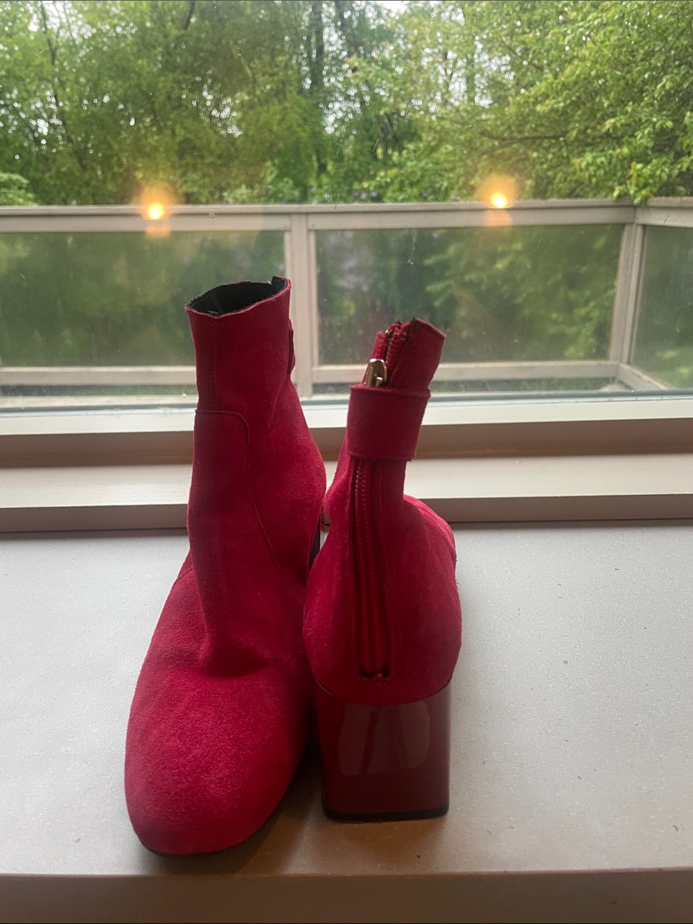 Women’s Red Suede Block Heel Ankle Boots